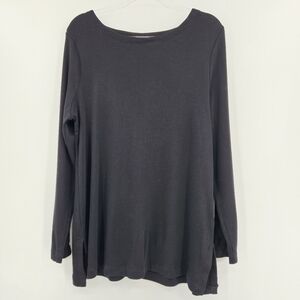 Chicos 3 Button Detail Long Sleeve Tunic Top Tee Womens Size XL Black
